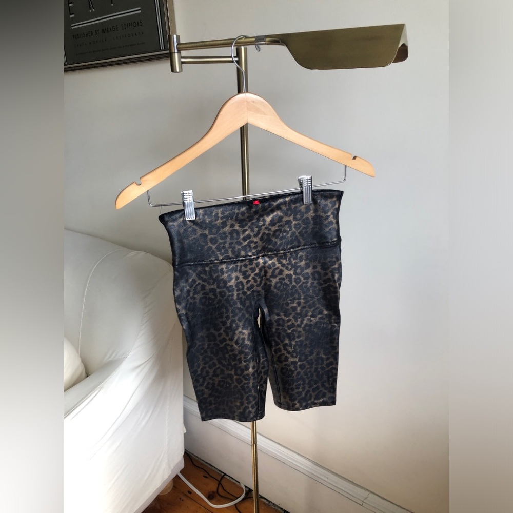 SPANX Faded Faux Leather Leopard Print Bike Shorts